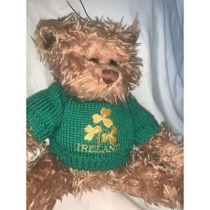 Irish Plush Bear Ireland Jointed Legs Sweater Green Irish Hanging Shamrock